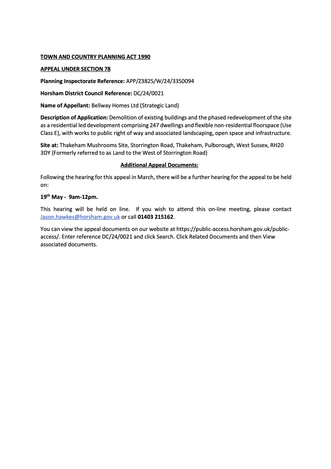 Mushroom Appeal Hearing Notice